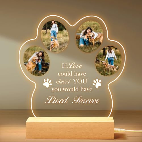 NIBESSER Personalisiert Gedenktafel für Haustiere Erinnerung LED Acrylglas mit Foto Hundandenken Geschenke Foto Nachtlampe Haustier Bilderrahmen für Katze und andere Haustiere Tiere