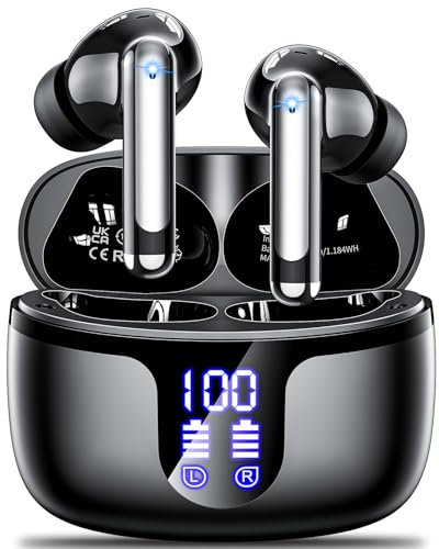 Cuffie Bluetooth, Auricolari Bluetooth 5.4 con 4 HD Microfono,2025 in Ear Sport con ENC Cancellazione Rumore,Bassi Potenziati, 42 Ore Cuffiette Senza Fili IPX7 Impermeabile for iOS Android,Nero