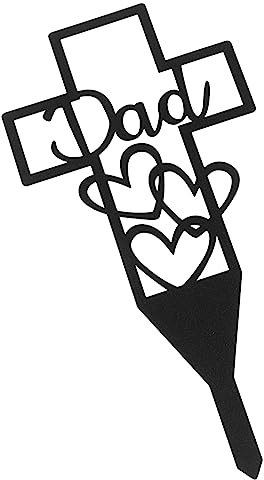 SUPVOX Double Heart Garden Stake Memorial Plaque for Dad, Black Metal Cemetery Ornament with Rose Insert, Outdoor Grave Decoration for Garden and Cemetery Use