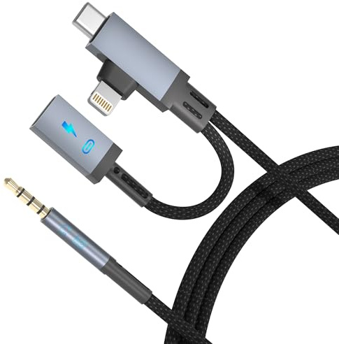 2-in-1 Aux Kabel Ladeadapter, Aux-Kabel USB C und Lighting mit 30-W-Ladeanschluss, Carplay-Aux-Kabel für iPhone/Samsung, unterstützt Stereoanlage, Lautsprecher, Kopfhörer, Laden und Audio gleichzeitig