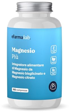eFarmaLab Magnesio Più Integratore di Magnesio Citrato e Bisglicinato | Riduzione Stanchezza e Funzione Muscolare | 100 Compresse | Made in Italy