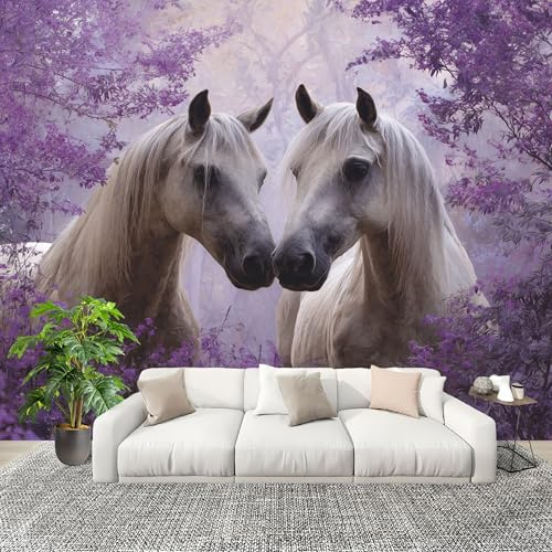 3D Créatif Papier Peint Panoramico Romance Flores Bosque Caballos Décoration De La Maison Papel Tapiz Imperméable Murales 200X140 cm PúRpura Amovibles ExtraíBle Para Despegar Y Pegar Fotomurales