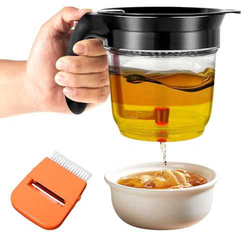 Fettabscheider für Soßen 4 Tassen 1000ml Fetttrennkanne Sosse mit Druckauslass Fetttrenner mit Sparschäler für Wasser öl Trennung Filtern Speiseresten Rückständen