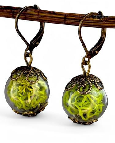 MadamLili Echtes Moos Ohrringe Set Bronze Ohrhänger Grün