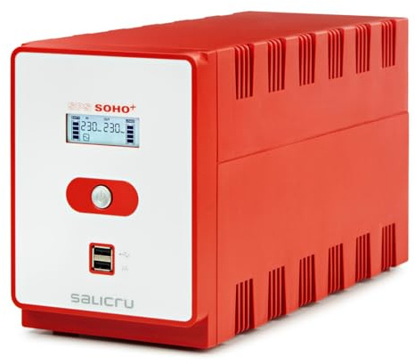 Salicru SPS 1200 Soho+ iec – Sistema de alimentación ininterrumpida (sai/ups) de 1200 va Line-Interactive y con Doble Cargador USB, Rojo/Blanco