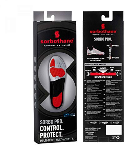 SORBOTHANE Sorbo Pro Insoles Men & Women – Shock Absorbing Inserts for Pronation & Heel Pain Relief – Arch Support Shoe Insole for Running, Walking, Work Boots – Antibacterial, Sizes 3 - 12.5 UK