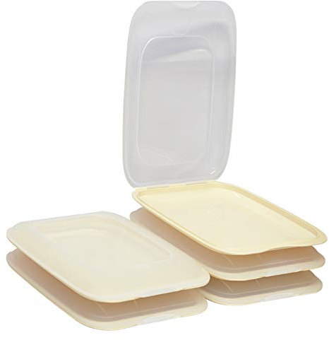 ENGELLAND - Hochwertige stapelbare Aufschnitt-Boxen, Frischhaltedose für Aufschnitt. Wurst Behälter. Perfekte Ordnung im Kühlschrank, 5 Stück Farbe Beige, Maße 25 x 17 x 3.3 cm