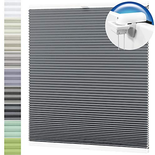 Wabenplissee nach Maß Verdunklung Thermo Plissee Klemmfix Ohne Bohren Dunkelstahl Rückseite Weiß Breite: 41-60 cm, Höhe: 40-100 cm
