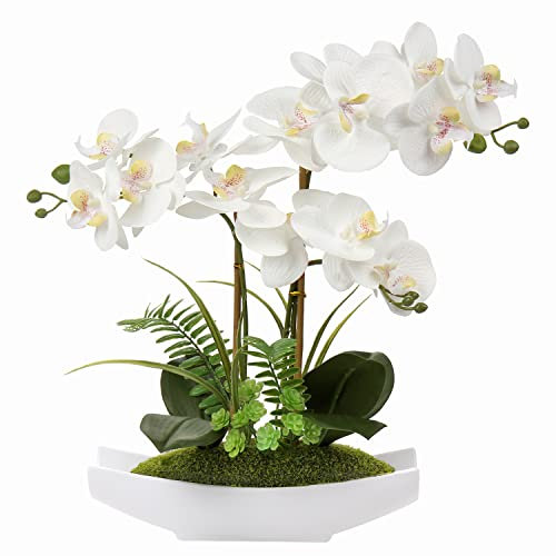 Kunstblume Orchidee Künstlich Phalenopsis Blumen im Kunststofftopf Kunstpflanze für Home Office Hochzeit Heiratsantrag Dekoration Weiß Rosa Violett