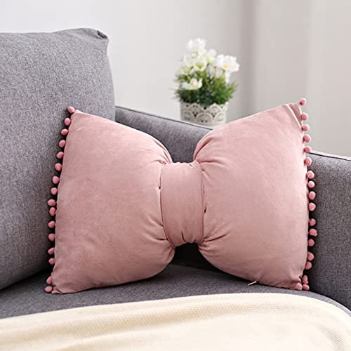 SWECOMZE 35 * 50cm Bowknot Kissen Kissen mit Pompon-Ball Wohnzimmer Mädchen Kissen Büro Nackenkissen Lendenkissen Mädchen Schlafzimmer Kissen Home (Girly Pink)