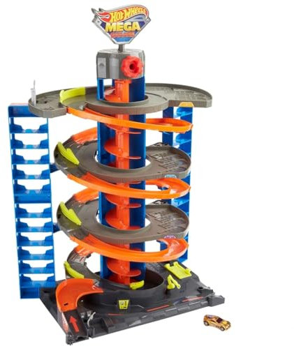 Hot Wheels GTT95 - City Power-Parkgarage Spielset mit Aufzug, für 60+ Fahrzeuge, mit 1 Hot Wheels Fahrzeug im Maßstab 1:64, Spielzeug Autorennbahn für Kinder ab 4 Jahren
