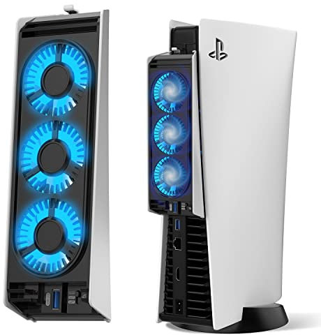 JUSPRO Cooling Fan for PS5 Accessories, Upgraded Quiet Cooler Fan with LED Light for PlayStation 5 Console/PlayStation 5 Digital Edition & Ultra HD Game Console