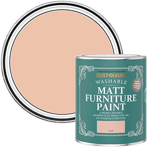 Rust-Oleum rosa Möbelfarbe mit Matt-Finish, geruchsarm und wasserbasiert für Innenholz - Koralle 750ML