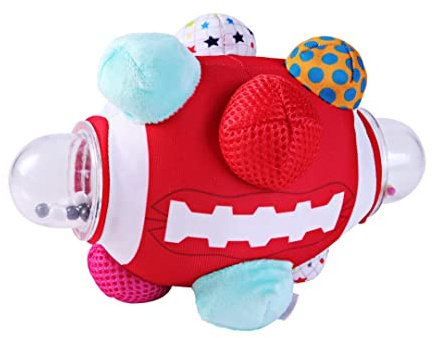 The Season Toys Football Bumpy Ball for Baby Cognitive Developmental, Baby Boys & Girls – Newborn to 36 Months Sensory Football Rattle Toy, Red