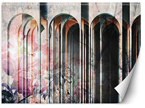 Feeby Papier Peint Intisse Fleurs Arches Abstraction 450x315 cm rose Décoration Murale Tableaux Poster Muraux Chambre Enfant Salon Salle Cuisine Coucherr Illusion 3D Colonnes Plantes