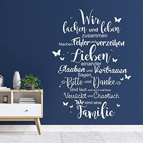 Wandtattoo Schriftzug Familie mit Schmetterlingen, Dekoration, Einrichtung, 100cm(B) x 139cm(H), braun