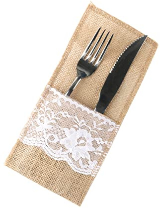 24 Stück Jute Bestecktasche,Vintage Spitze Sackleinen Besteckbeutel Bestecktaschen Besteckhalter Sackleinen Hochzeitsdeko Tischdeko für Hochzeit Weihnachten Taufe Rustikal Party Restaurant ,Stil A