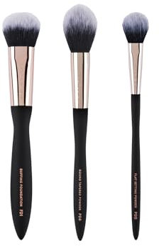 Profusion Cosmetics Artistry Face Essentials 3 Piece Wave Handle Face Brush Set for Flawless and Elegant Look, Enhance Your Beauty with Essential Luxurious Vegan Makeup Brushes