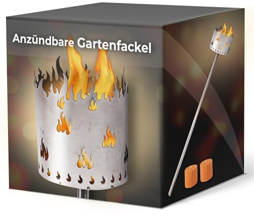 Gartenfackel für draußen Motiv Flamme 2x Brennelemente - Holzspäne mit Wachs - Schwedenfackel Pelletfackel Feuersäule Flammschalen Wachsfackel Gartenleuchte