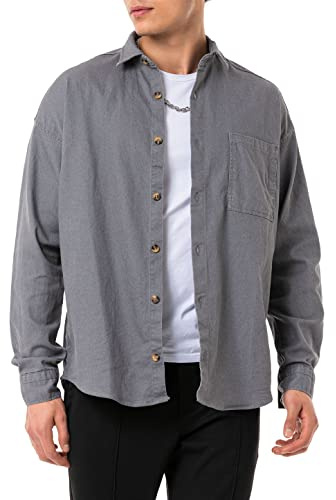 Red Bridge Herrskjorta, jeansskjorta, premium-denim, överdimensionerad, bred skärning, GRÅ, S