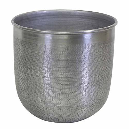 Casa Moro Orientalischer Blumentopf ALIKANTE M Silber 31x30 cm rund aus Aluminium mit Hammerschlag handgefertigt | Luxus Metall Übertopf Boho Pflanzkübel Designer Blumen-Kübel | ABK103