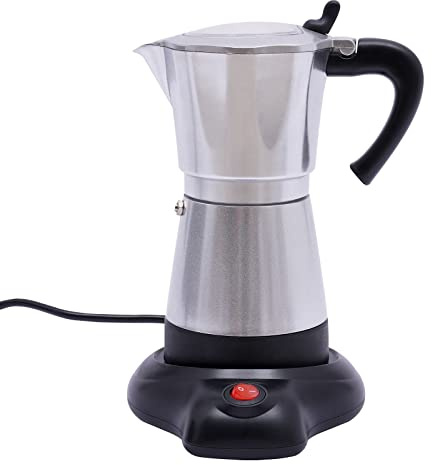 Bazargame Espressomaschine Für 6 Tassen Elektrischer Espresso-Kocher Mit Basis Espressokanne Elektrische Heizplatte Kaffee Urne Espresso Maker 300 ML (silber)