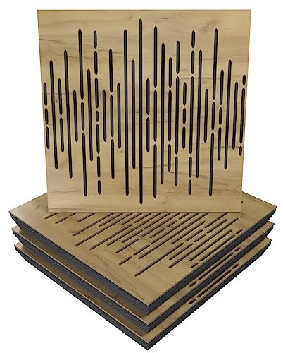 Sound Absorption-Diffuse Acoustic Panel | 50x50x5cm | Absorption - Diffusion - Reflection - Soundproofing | Wood Perforated laminated: (x4 WAVE, Oak)