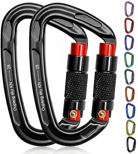 Auto Locking Carabiner Clips - 28KN (6172lbs) Heavy Duty Caribeaners ，2PCS Large Carabiner Clip for Keychains，Hammock，Camping, Gym, Hiking, Outdoor ，Dog Leash
