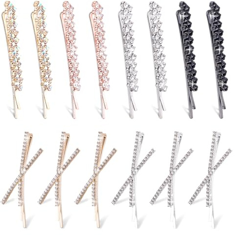 RETON 14 Stück Strass Haarnadeln, Farbe Kristall Dekorative Bobby Pins Glänzende X förmige Haarnadeln Sparkle Strass Haarspangen Bling Diamant Haarschmuck für Frauen Mädchen
