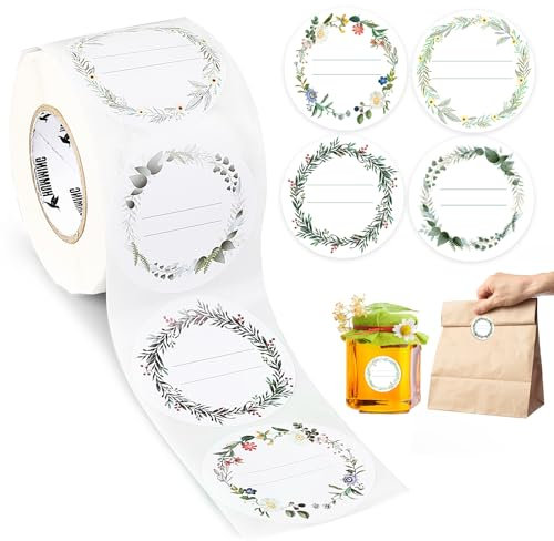 AiQInu Etiketten Selbstklebend, 200 Stück 5cm Rund Aufkleber zum Beschriften, Hochwertige Beschreibbare Klebeetiketten mit 4 Mustern, Etiketten Marmelade für Gläser, Geschenktüten, Flaschen