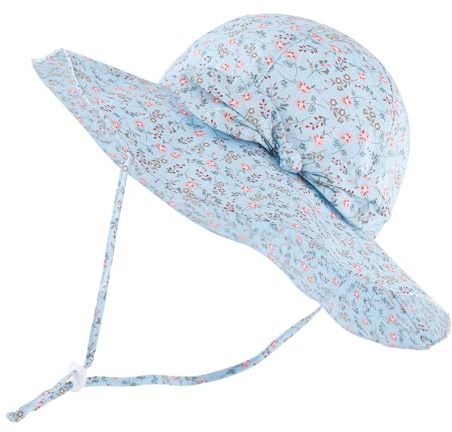 LACOFIA Baby Mädchen Sonnenhut UPF 50+ UV Schutz Kleinkind Sommer Baumwolle Mütze Strandhut Visierkappe mit Verstellbarem Kinnriemen