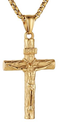 HZMAN Edelstahl Jesus Kreuzif Kreuz Halskette religiöse INRI Kreuz Kette Anhänger für Herren mit 24 Kette Schmuck Geschenk
