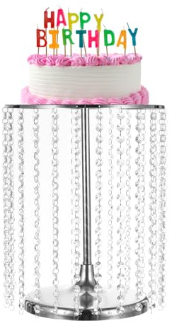 sourcing map Alzata per torta in metallo con ciondoli in cristallo, 30,5 x 40,5 cm, rotonda, per dessert e cupcake, per matrimoni, eventi, feste di compleanno, tavoli da dessert, colore argento