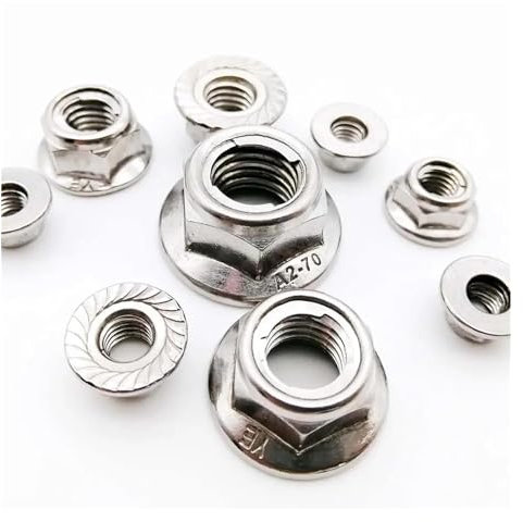 Sicherungsmuttern, 2 Stück M4-M12 304 Edelstahl vorherrschendes Drehmoment Typ Ganzmetalleinsatz Sechskant-Sicherungsmutter mit Flansch Sechskant Selbstsichernd GB6187(M8 serrated bottom)