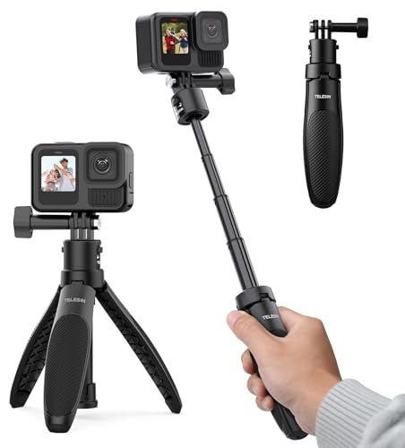 TELESIN 40CM MINI Selfie-Stick-Stativ mit ausziehbarem Schnellverschluss | Für GoPro 13–8, Insta360 X5, DJI Osmo 360/Pocket 3/Action 6/5 Pro/4/3 und AKASO, Schwarz