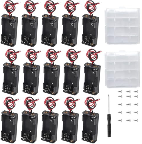 VISSQH 15 Pièces AAA Support de Batterie,2 x 1.5V Support de Batterie,3V Battery Holder Box Case,AAA Boîte à Piles en Plastique avec Wire Leads(Noir)