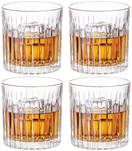GLASKEY Bicchieri da Whisky Set di 4,Bicchiere da Cocktail Cristallo,Stile Antico,300 ml Bicchieri da Scotch per bere Boourbon,Cognac,Whisky Irlandese,Bellissimo Regalo