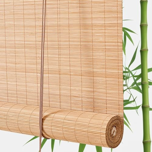 Bambus Rollo Jalousine Natürliche Lichtfilternde Raffrollos Bambusrollo Aussenbereich Sonnenschutz Anti-UV Rollo für Terrasse/Balkon,Anpassbar Bambus-Rollo Rollläden