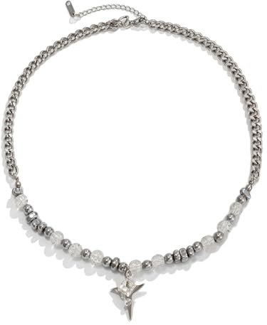 Epinki Herren Halskette Vintage, Partnerketten Glas Bead mit Kreuz Anhänger mit Zirkonia, Titan Panzerkette Silber, 53CM