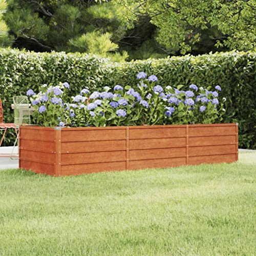Higsose Blumenkasten Terrassen Hochbeet 240x80x45 cm Cortenstahl Gemüsebeet Gartenbeet aus Metall Blumenbeet Raised Bed Kräuterbeet Pflanzenbeet Pflanzkübel für Draußen Pflanzbeet Rostig