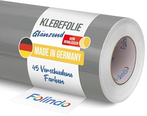FOLINDO Möbelfolie selbstklebend 621 074 Mittelgrau Glanz Vinyl 5m x 126 cm Klebefolie für Möbel und Küche, selbstklebend