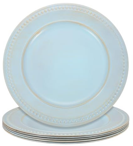 sourcing map 6 sottopiatti vintage sfusi, 33 cm, in plastica, con perline per piatti piani, set di piatti rotondi, per feste di nozze, eventi, decorazione da tavolo, acquamarina