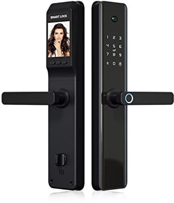 Serratura Smart, Blocco monitoraggio telecamera Impronta digitale biometrica Tuya, blocco intelligente intelligente di sicurezza con blocco porta password APP ,Smart Lock Facile da Installare(Round la