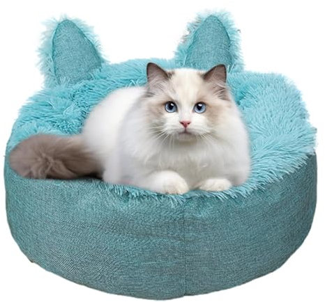 Luxus Katzenbett - Schlafbett für Katzen - Katzenbett mit Katzenohren - Katzenbett Fellpflege Katzenbett Flauschiges Kissen für Katzenkäfig, Abnehmbares Nestbett mit Anti-Boden
