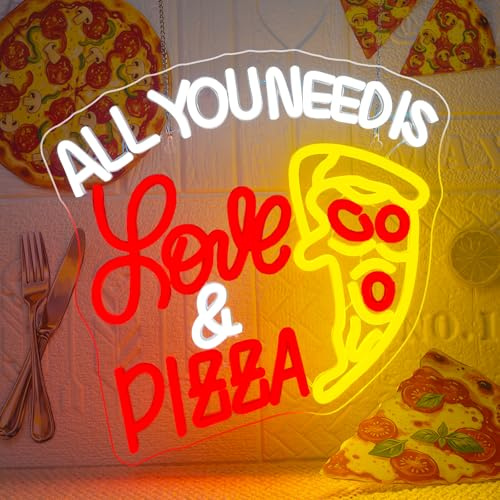 VYXIN All You Need Is Love & Pizza Neon Schild Pizza Led Schild für Wanddekoration Dimmable Liebe Neon Sign Geschenk Leuchtschild Küche, Pizzeria, Imbisswagen, Bar, Gourmet-Party, Feier