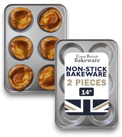 Samuel Groves 6 Cup Large Yorkshire Pudding Tray (Pack of 2), Non-Stick Baking Tin for Traditional Roasts, Heavy Duty, Easy Clean, Oven Safe, Made in England, Ideal for Crispy and Even Bakes 2 Pack