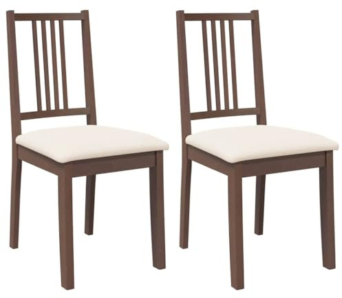 vidaXL Chaises à Manger Coussins 2 pcs Marron Bois Massif Caoutchouc, Chaise à dîner, Chaise, Chaise de Salon, chaises à dîner, Chaise de Cuisine