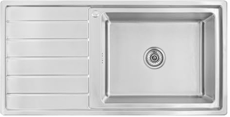 Omeere, Fregadero incorporado de 100 x 50 x 21 cm con gran cuenco, 50 x 40 cm, Fregadero de cocina, Acero inoxidable 304, Grosor del material 0,9 mm, Fregadero cuadrado, 1 cuenco, Escurridor R20