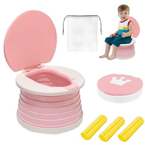 Bolale Reise Töpfchen für Kinder,Mobile Toilette Kinder,Faltbares Töpfchen-für-Unterwegs,Mit 45 Reinigungssäcken,Geeignet für Innen- und Außen-, Reisen, Ausflug und andere Anlässe