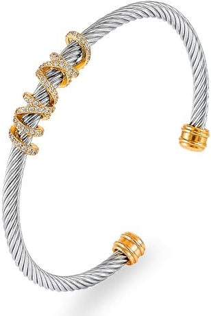 ATEIELLI Armband Edelstahl mit Zirkonia Offene Armspange Vergoldetes Armband für Damen Schmuck in Bicolor Gold & Silber B171 (1)